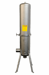Thewatec Industrieller Edelstahl-Filterschrank für Wasseraufbereitung, zylindrisch mit Stativ und Anschlüssen, für effiziente Filtration in B2B-Anwendungen